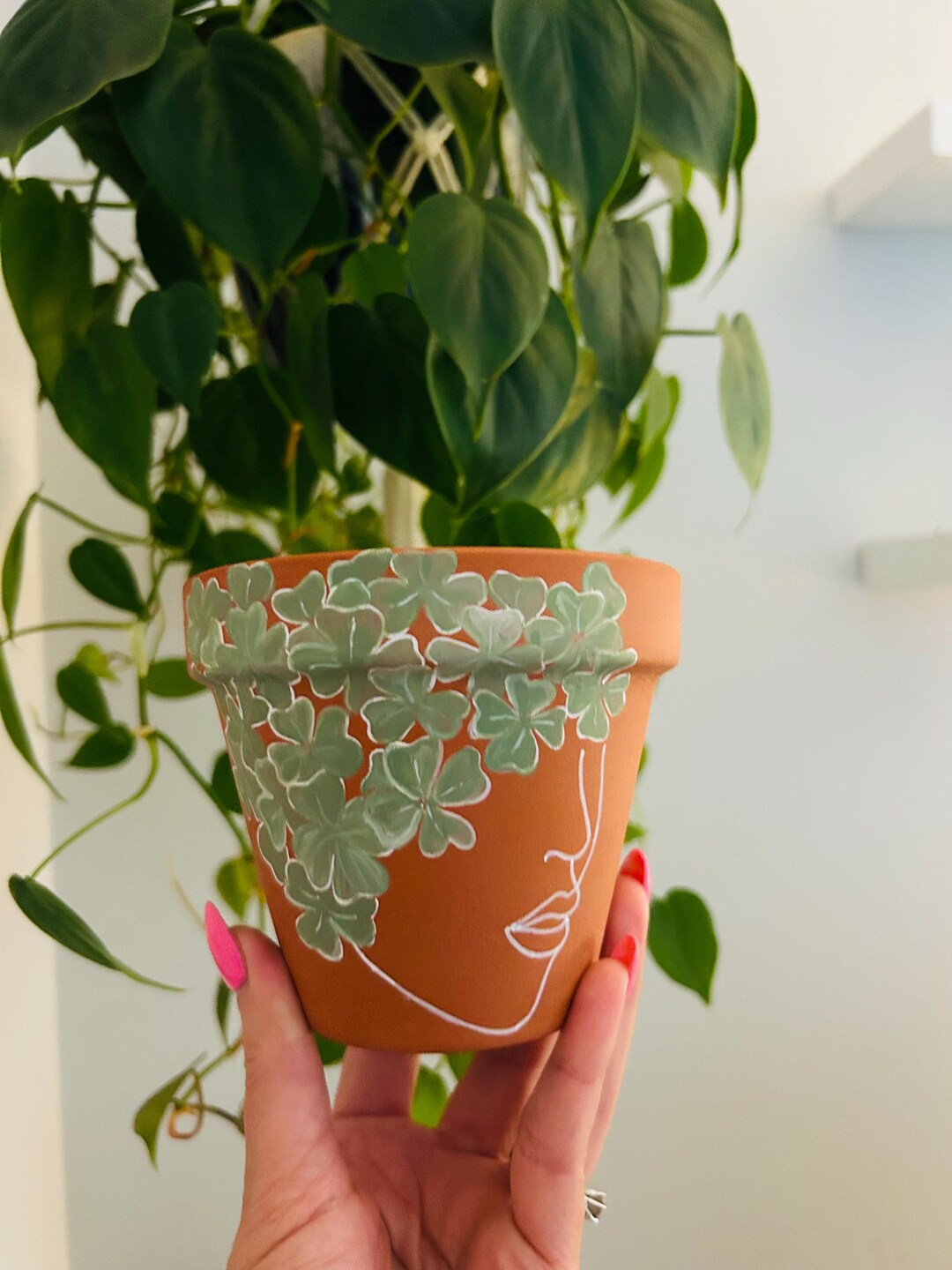 Hand-painted Terra Cotta Pot: Lucky Lady Clover Design - Etsy