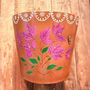 Hand-Painted Bougainvillea Inspired Terracotta Cabo  Pot 5.5”x6.5”