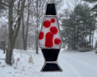 stained glass lava lamp - mini lava lamp - lava lamp stained glass - lava lamp suncatcher - Red lava lamp
