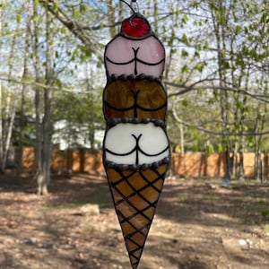 Stained Glass Booty Ice Cream Cone Suncatcher: icecream art