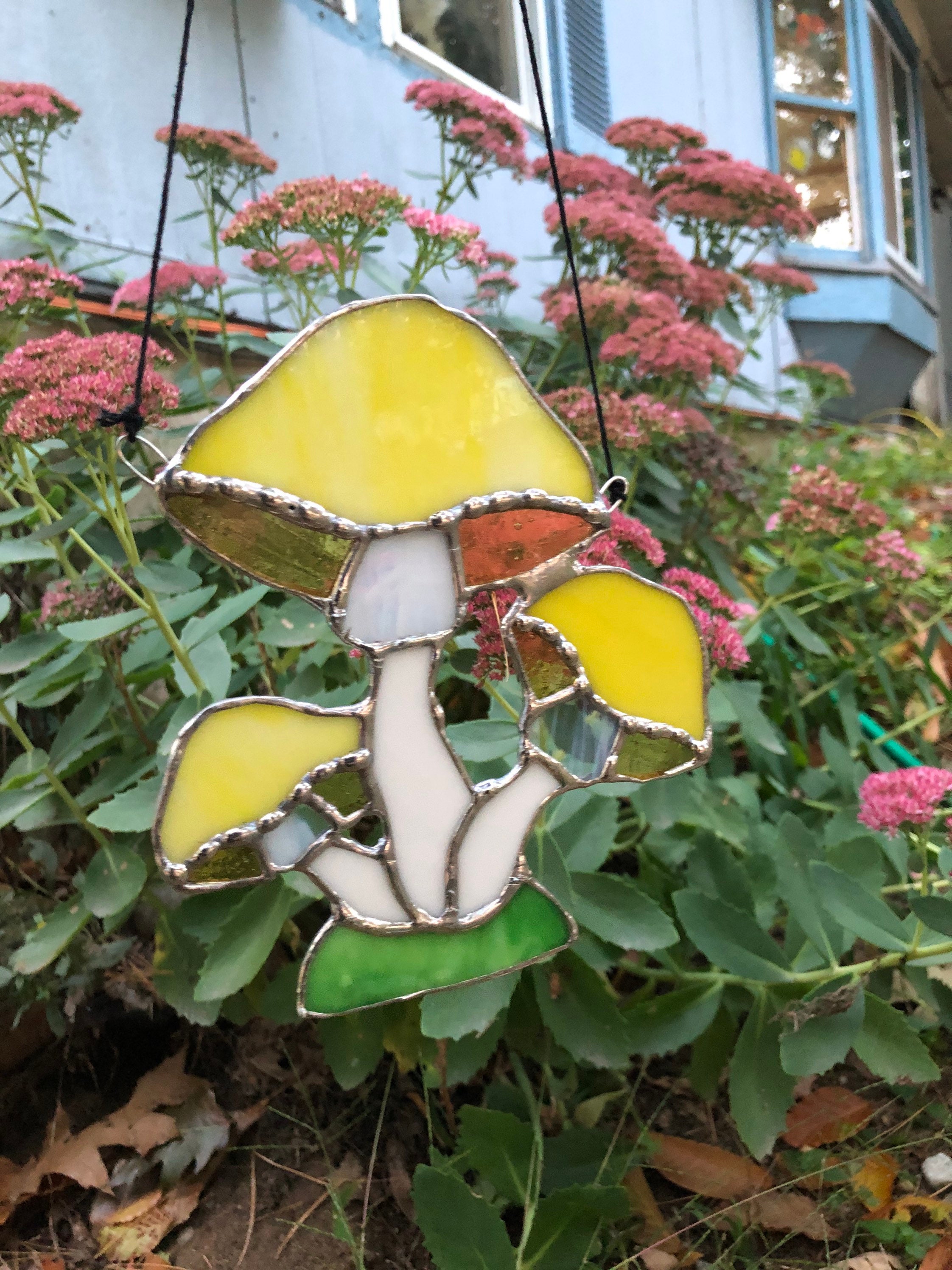 Stained glass mushroom suncatcher yellow Etsy