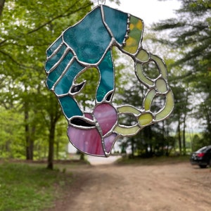 Stained Glass Prisoner of Love Suncatcher: American Traditional Tattoo Flash