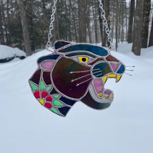 stained glass panther - tattoo stained glass - traditional tattoo art- tattoo suncatcher