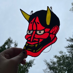 Stained Glass Hannya Suncatcher: Traditional Tattoo Art