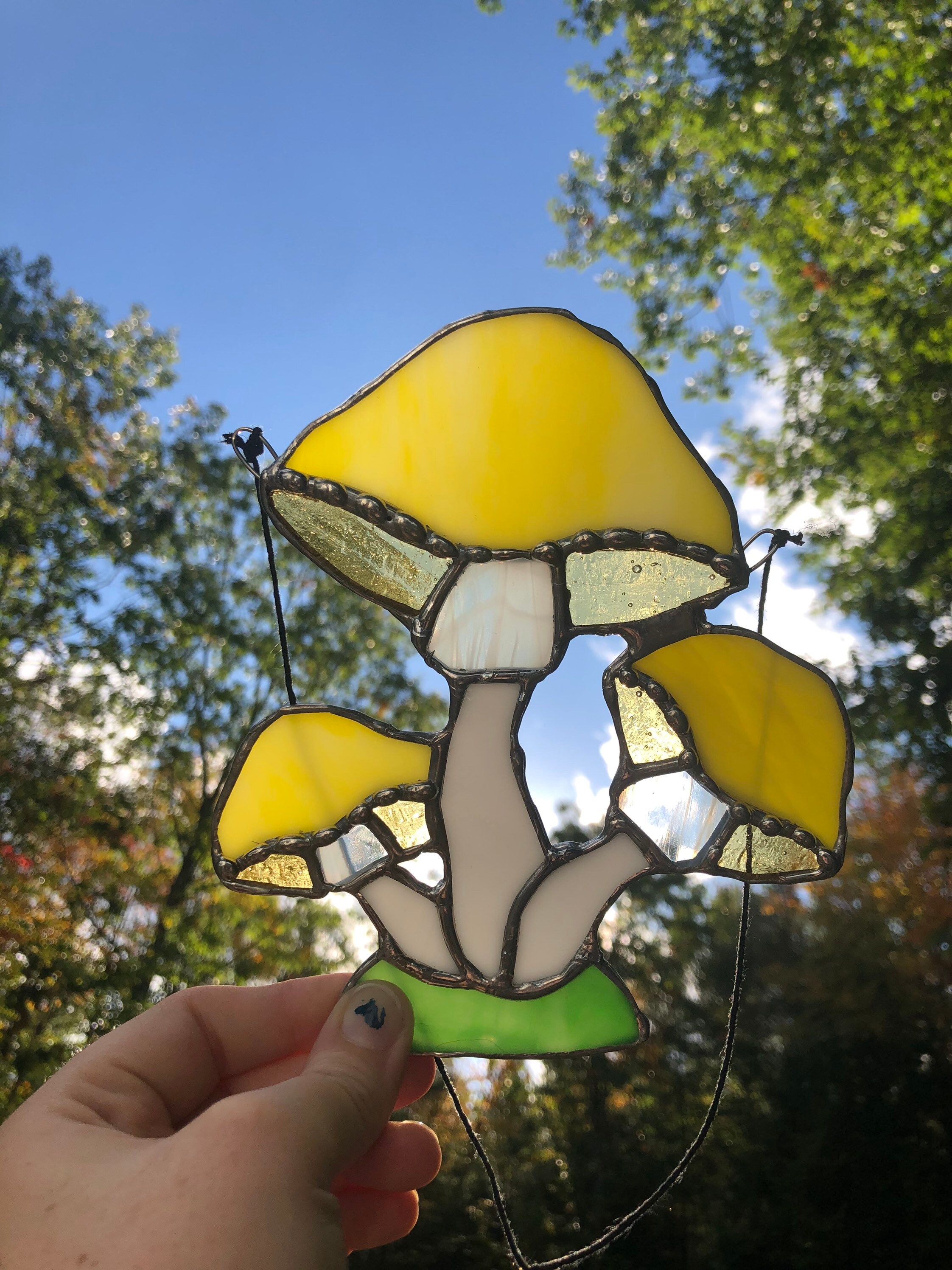 Stained glass mushroom suncatcher yellow Etsy
