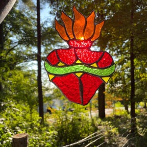 Stained Glass Sacred Heart Suncatcher: Tattoo Art Decor