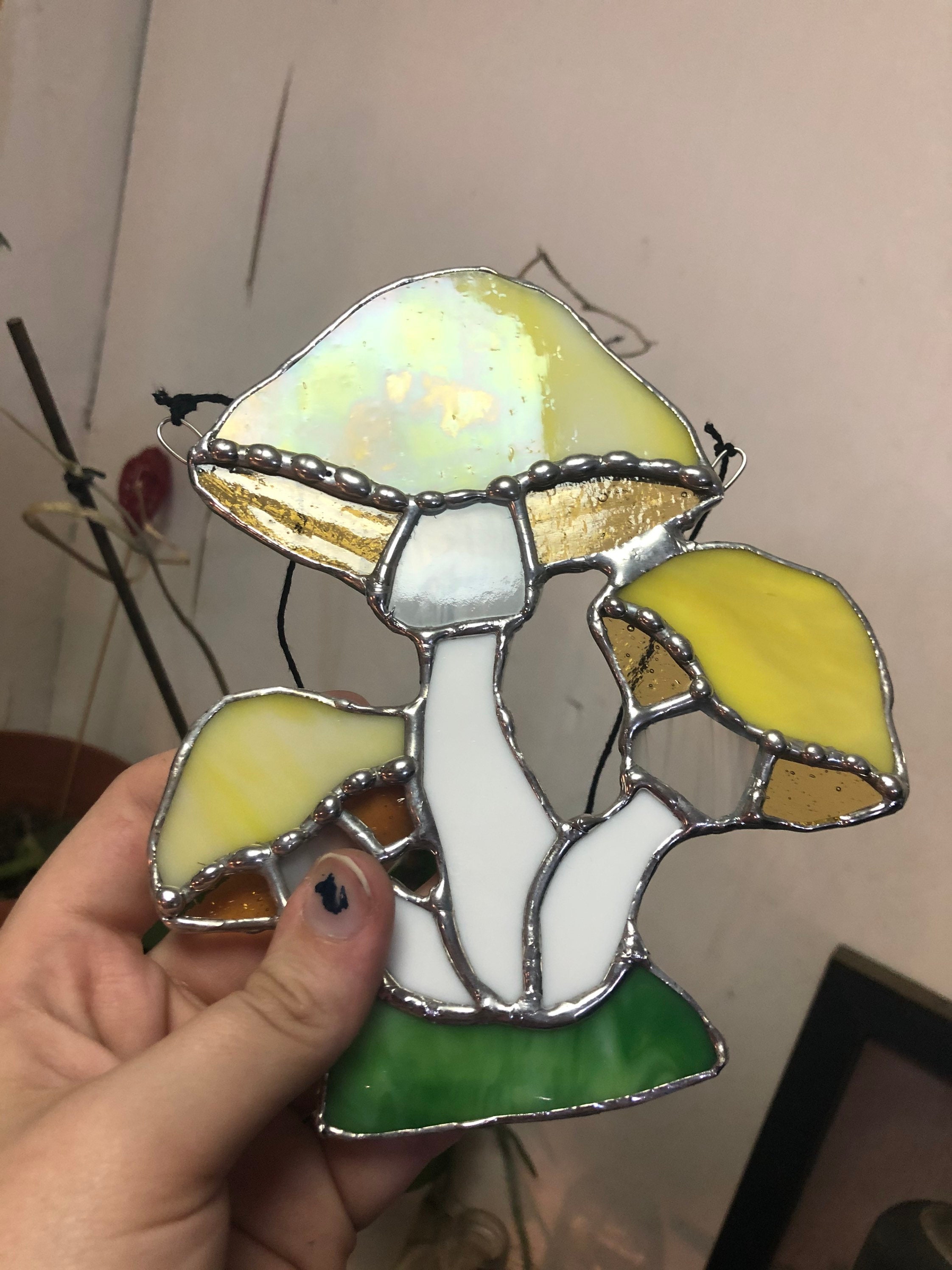 Stained glass mushroom suncatcher yellow Etsy