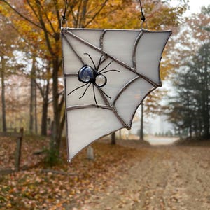 stained glass spider web with spider - spooky stained glass - spider web stained glas - web suncatcher- spooky art