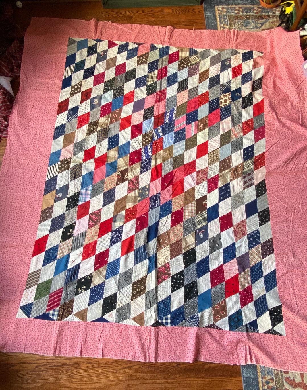 Late 1800s Diamond Quilt TOP, Antique Quilt Top, Quilt Tops for Sale