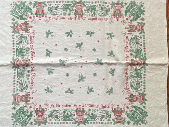 1960s German Christmas Tablecloth, German Christmas Decor, Mid Century Christmas, German Tablecloth, Christmas Tablecloth