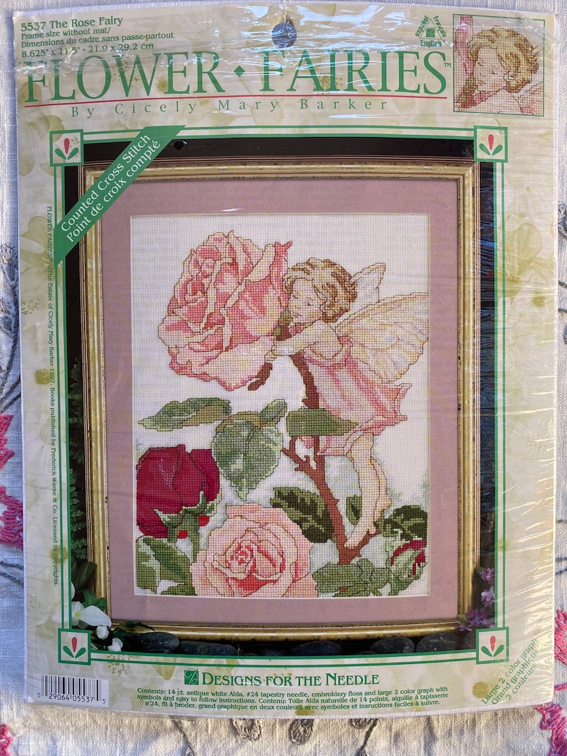 Vintage Cicely Mary Barker Flower Fairies Cross Stitch Kit, Cicely Mary Barker Flower Fairies, Flower Cross Stitch, Fairy Artwork, Rose Fairy