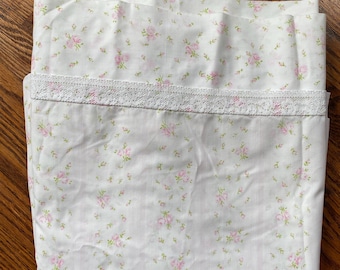 Vintage Pink Rose Double Flat Sheet, Vintage Flat Sheet, Flower Sheets, Pink and White, Pink and White Sheets, Double Flat Sheet