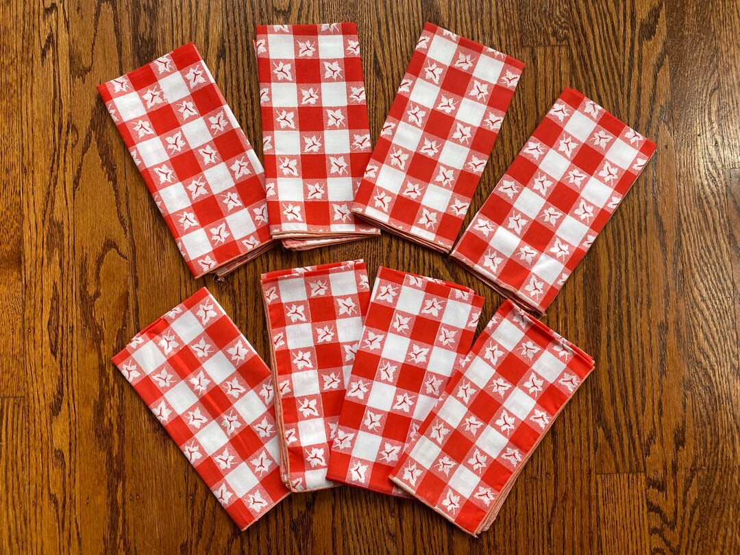 8 Vintage Red Maple Leaf Gingham Napkins Maple Leaf Gingham Etsy