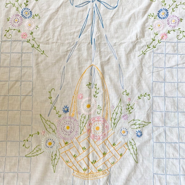 Price Drop! Vintage French Knot Embroidered Flower Coverlet, Summer Coverlet, Vintage Coverlet, Embroidered Coverlet, Embroidered Bedding,