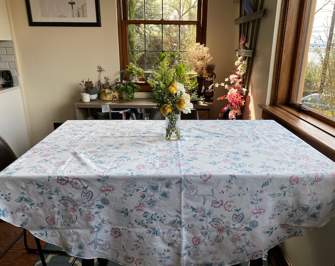 Vintage Laura Ashley Round Flower Tablecloth, Vintage Flower Tablecloth
