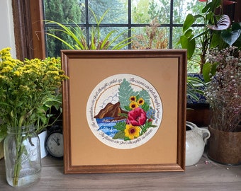 Price Drop! Vintage Mid Century Crewel / Needlepoint, Vintage Needlepoint, Vintage Crewel, Religious Artwork, Mountain Art, Crewel Framed