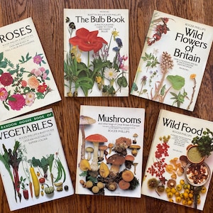 6 1980&#39;s Roger Phillps Garden Book Set, Flower Illustrations, Vintage Flower Book, Floral Book, Garden Book, Mushroom Book, Forager Guide