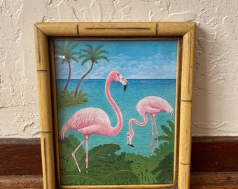 1983 Signerad Gustins Flamingo Inramat Tryck, Flamingo Konsttryck, Flamingo Konstverk, Flamingo Konst, Flamingo Inramat Konst, Tropiskt Konsttryck