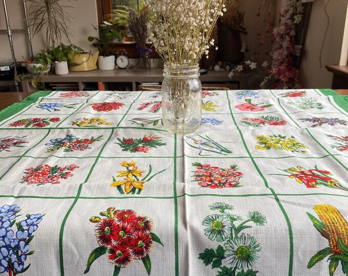NOS Australian Wildflower Linen Tablecloth, Wildflower Tablecloth ...