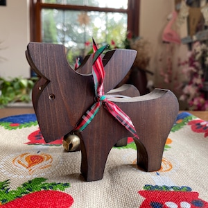 ヴィンテージ ハンドメイド ノルウェー鹿キャンドルホルダー、クリスマス鹿装飾、クリスマストナカイ、キャビンクリスマス装飾、トナカイキャンドルホルダー