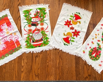 NOS 1970s Retro Xmas Hand Towel, Retro Christmas Towel, Fingertip Towels, Hand Towels, Christmas Hand Towel, Santa Towel, Snowman Towel,