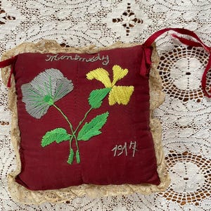 Small 1917 Montmedy, France Decor Pillow, Victorian Pillow, Decorative Pillow, Vintage Flower Pillow, Embroidered Pillow, French Pillow