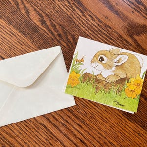 Carte de lapin vierge vintage, Cartes de voeux actuelles, Cartes de fleurs, Carte de voeux fleur, Cartes de voeux vierges, Carte de voeux fleurs sauvages
