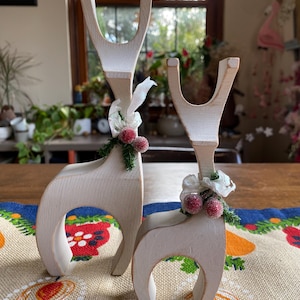 2 Danish Modern Reindeers, Christmas Deer Decor, Christmas Reindeer, Cabin Christmas Decor, Danish Modern Christmas, Shabby Chic Christmas