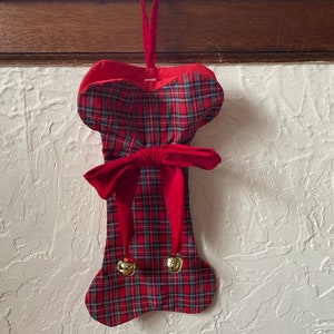 Price Drop! Plaid Dog Bone Stocking, Vintage Stockings Christmas, Christmas Stockings, Dog Stocking Christmas, Plaid Stocking, Dog Stocking