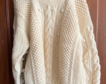NOS Vtg Blarney Woolen Mills Hand Knitted Irish Fisherman Sweater, Cable Knit Sweater, Irish Sweater, Wool Sweater, Fisherman Sweater