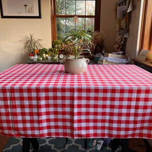 Vintage Red Gingham Fabric Tablecloth, Red Gingham Tablecloth, Summer Picnic Fabric, Red Gingham, Red and White Gingham Tablecloth