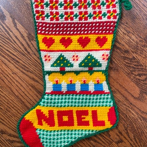 Price Drop! Vintage Christmas NoelNeedlepoint Stocking, Vintage Christmas Stocking, Needlepoint Stocking, Christmas Tree Stocking,