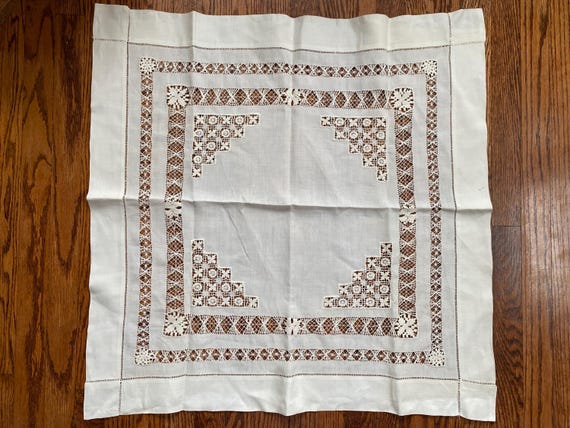 Antique Tenerife Needlework White Linen Tablecloth, Antique Tablecloth, Victorian Tablecloth, Antique Kitchen, Linen Tablecloth,
