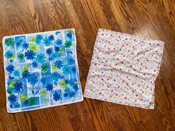 Two Vintage Armando Caruso Floral Handkerchief, Vintage Handkerchief, Vintage Handkerchief Lot, Flower Handkerchief, Armando Caruso