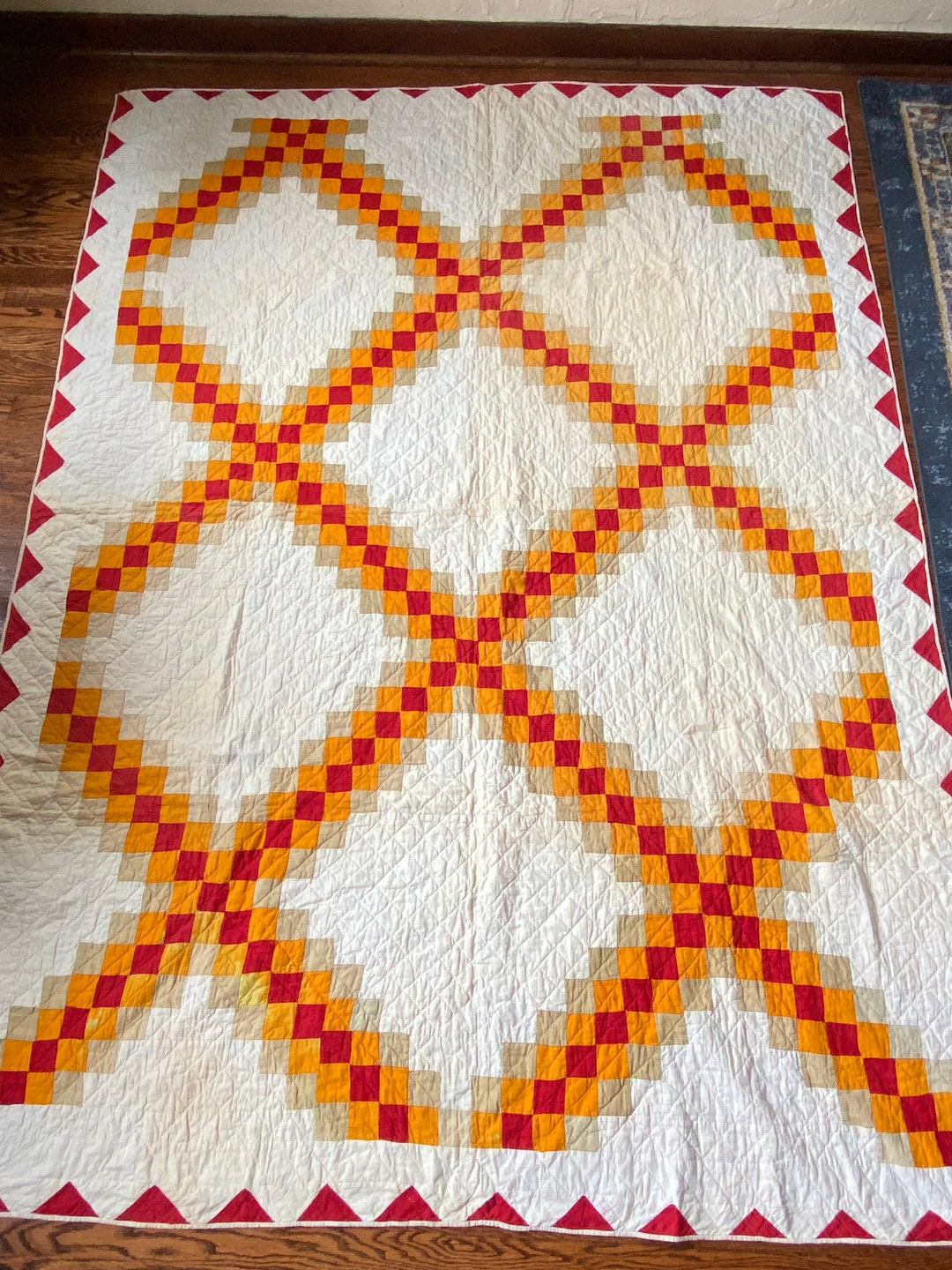 Price Drop Antique Cheddar Triple Irish Chain Quilt, Antique Quilt, Triple Irish Chain Quilt