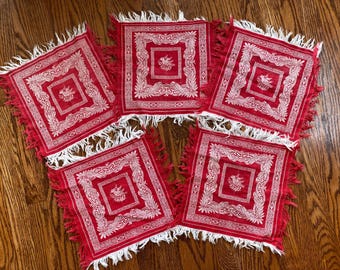 5 servilletas de lino fino damasco turco de la década de 1800, servilletas antiguas, damasco turco, lino damasco antiguo, servilletas rojas y blancas,