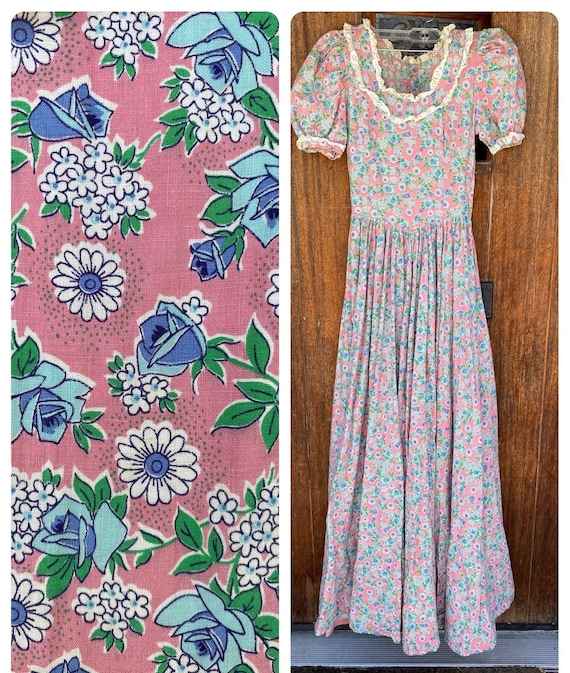 1940/1950s Handmade Rose Print Dress, Summer Dress