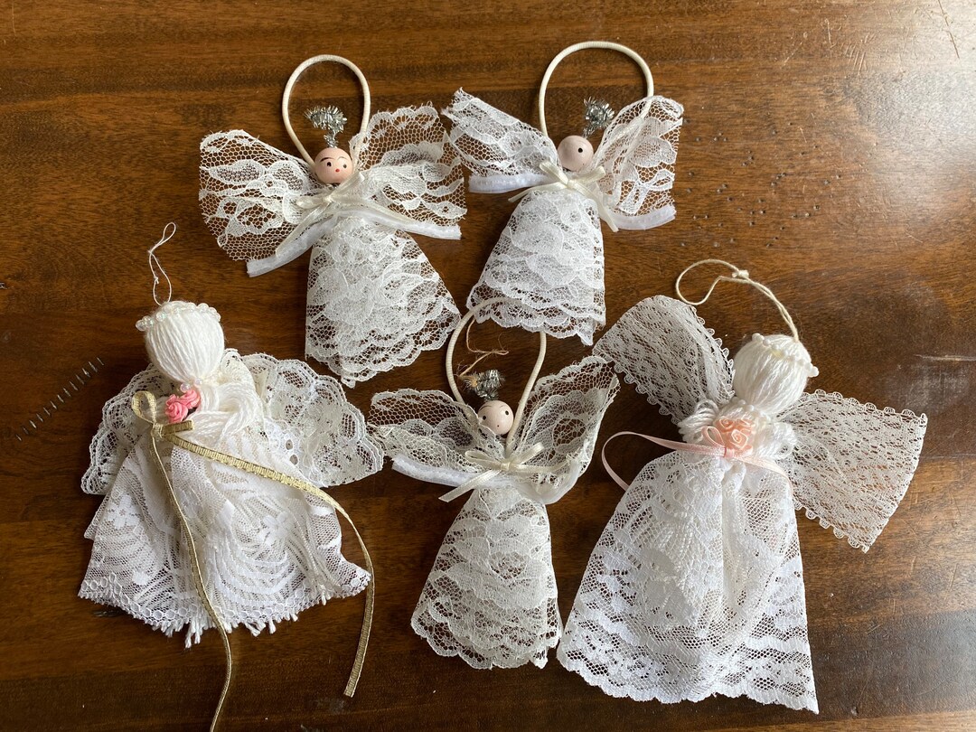 5 Vintage Handmade Lace Angel Ornaments Vintage Angel Etsy