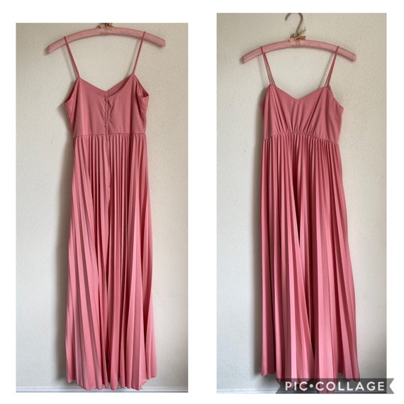 Vintage 1970s Pleated Pink Maxi Dress, Long Summe… - image 6