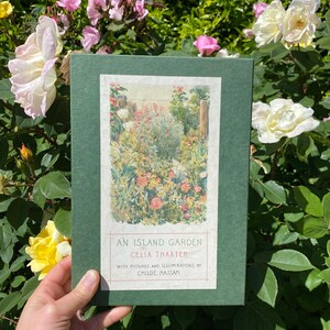 1988 An Island Garden autorstwa Celii Thaxter, Książka botaniczna, Ilustracje kwiatów, Zabytkowa książka o kwiatach, Książka o kwiatach, Ogród Celii Thaxter