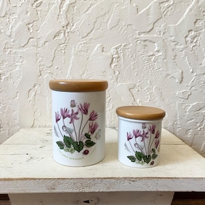 Two 1972 Portmeirion Cyclamen Storage Jars, Portmeirion Canisters, Vintage Canisters, Ceramic Canisters, Portmeirion Jars