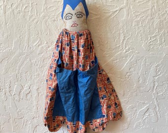 1920/30s Anthropomorphic Clothes Pin Bag, Clothespin Bag, Farmhouse Home Decor, Barkcloth, Peg Bags Vintage, Peg Bags, Anthropomorphic