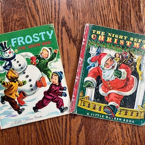 2 1949-51 Xmas Little Golden Books, Christmas Children’s Book, Little Golden Book Christmas, Frosty the Snowman, The Night Before Christmas