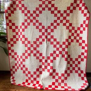 Antique Red and White Double Irish Chain Quilt, Irish Chain Quilt, Antique Quilt for Sale, Red and White Quilt,