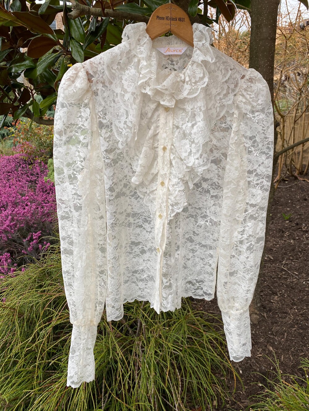 Vintage Victorian-Style Alyce Lace Blouse, Lace Blouse, Victorian Blouse Women’S, Lace Blouses For Women, Puffy Sleeve Shirt With Collar