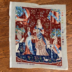 1980 Dimension’s Cluny Tapestry Needlepoint Panel, Vintage Needlepoint, Needlepoint for Chair, Unicorn in Captivity, Cluny Tapestry