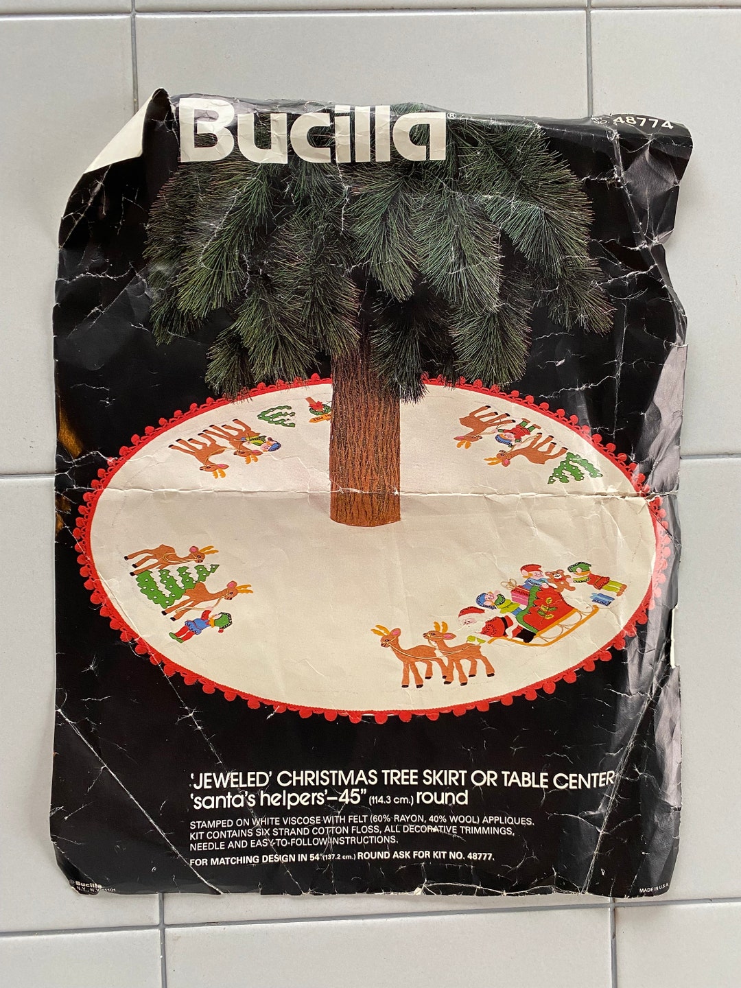 Vintage Bucilla Tree Skirt Felt Kit, Christmas Tree Skirt Kit, Bucilla