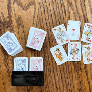 Carte da gioco Piatnik austriache in miniatura d'epoca, carte da gioco anni '60, Piatnik, carte da gioco Piatnik, tecnica mista,