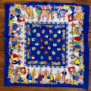 Mid Century Schweiz Folk Schal Taschentuch, Schweizer Taschentuch, Vintage Schweiz, Schweizer Volkskunst, Schweizer Flagge, Souvenir Schal,
