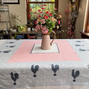 1950s Rooster Tablecloth, Vintage Chicken Tablecloth, Country Kitchen, French Tablecloth, Vintage Kitchen, Chicken Tablecloth
